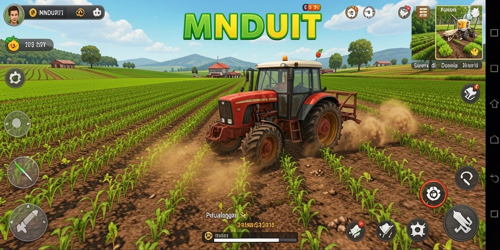 Tampilan gameplay <strong>MNDUIT</strong> yang menggambarkan aktivitas bertani yang seru.