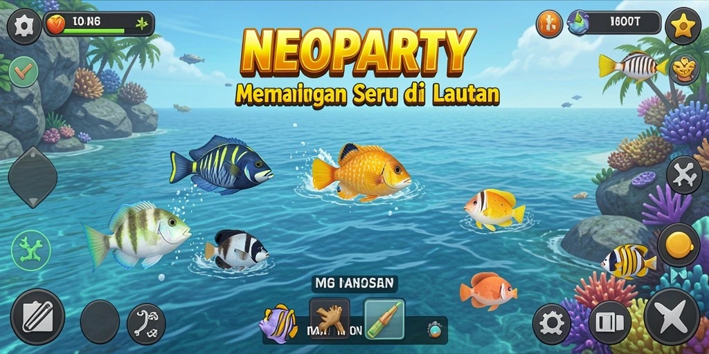 Gameplay NEOPARTY yang menarik menampilkan momen memancing yang mendebarkan.