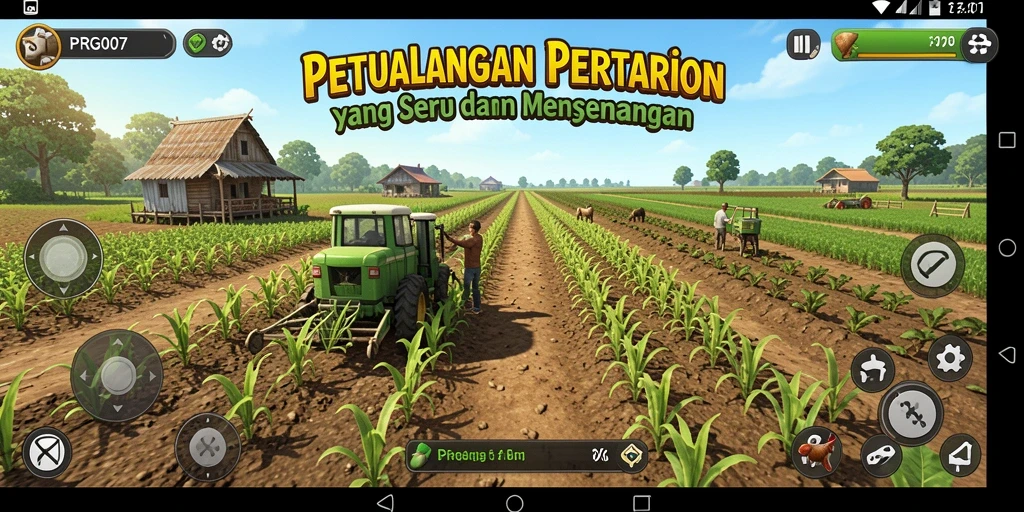 Tampilan screenshot gameplay PRG007 yang menunjukkan pertanian yang subur.