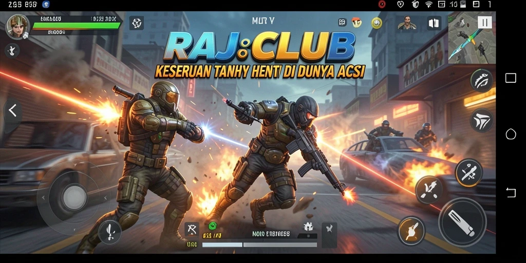 Screenshot utama RAJACLUB menampilkan aksi mendebarkan di battlefield.