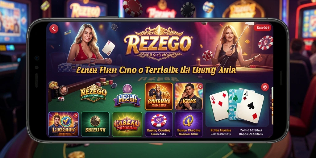 Screenshot gameplay REZEGO menunjukkan dealer langsung dan suasana kasino yang mendebarkan.