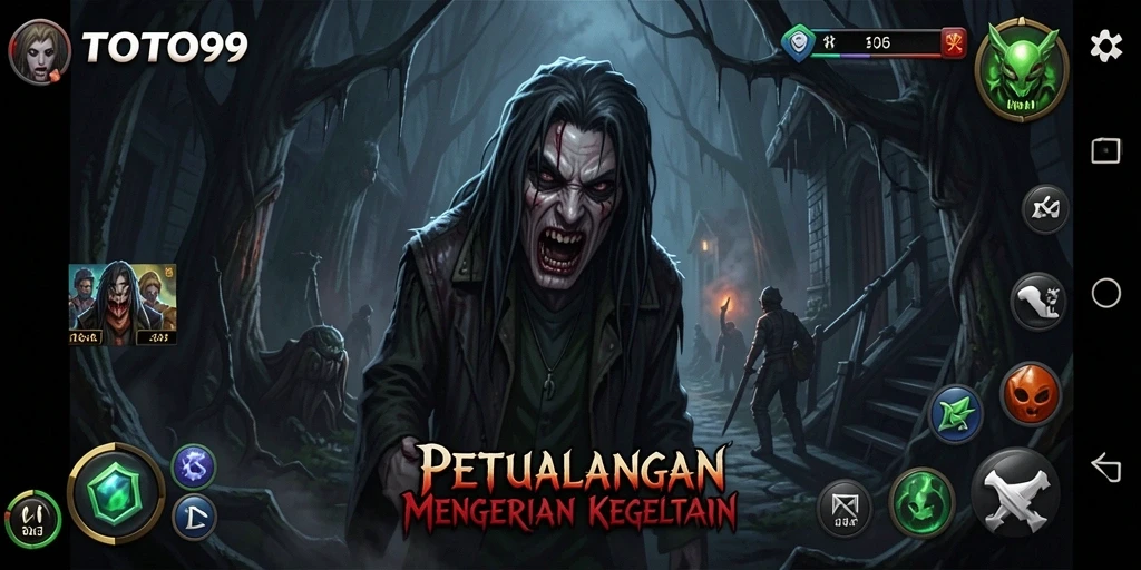 Screenshot gameplay TOTO99 menampilkan suasana menakutkan di lokasi angker.