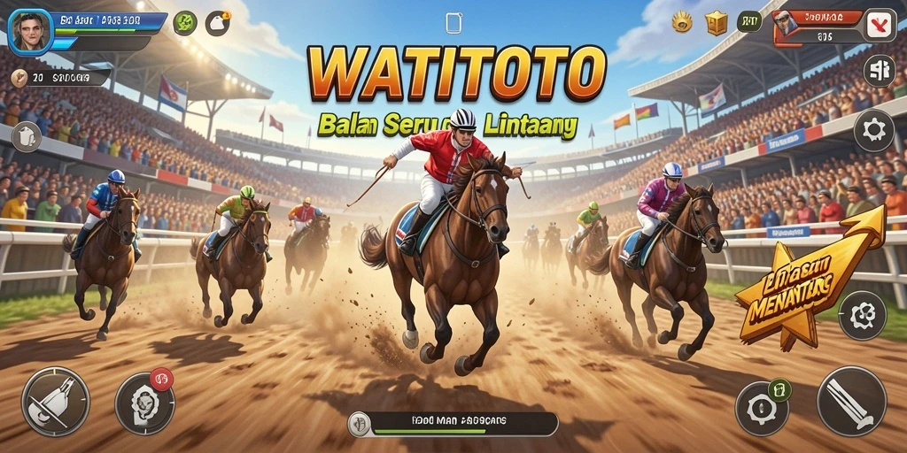 Tampilan gameplay WATITOTO dengan balapan yang intens dan grafis memukau.
